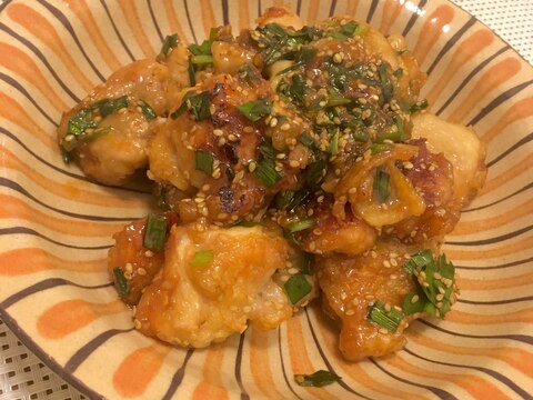 ゴマ香る！鶏肉とニラの甘酢和え